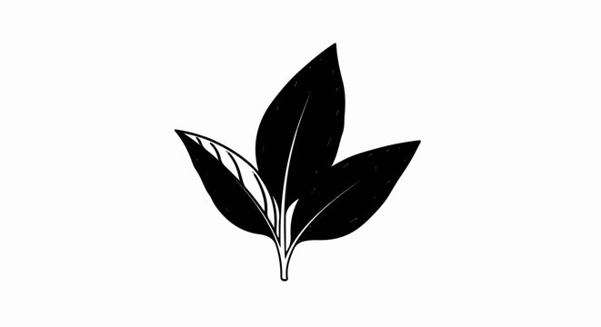 Stylized black illustration of three overlapping leaves on a white background