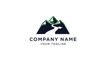 a logo with a deer and mountains.