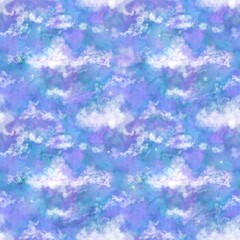 Obraz premium Seamless watercolor cloud pattern in lavender and blue pastel sky