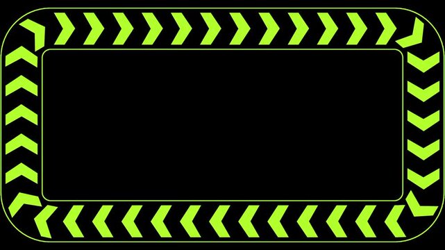 A rectangular frame with a vibrant green and black chevron pattern surrounds an empty black space to highlight a specific central area of interface