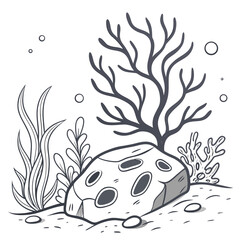 A rock with holes and seaweed underwater Vector © ADOBE