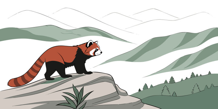 A red panda standing on a rocky outcrop Vector