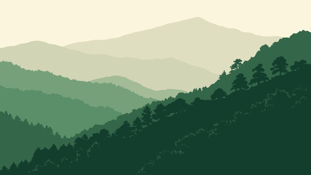 A scenic view of layered green mountains Vector