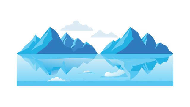 A blue mountain range with reflection in water Vector