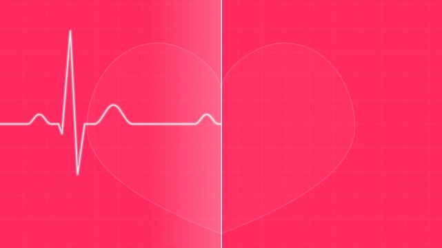 Dynamic visualization of a vibrant red electrocardiogram displaying a complete cardiac cycle from initial flatline, through a rhythmic heartbeat,