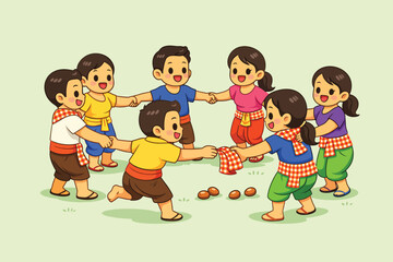 Khmer New Year Tranditional Game - Leak Kon Saeng.eps © Watachhay