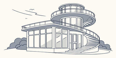 A house with a spiral staircase and a flat roof Vector © ADOBE
