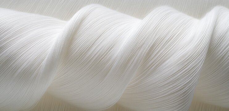close-up of soft white yarn strands coiled in flowing curves, delicate smooth texture conveying calm and serene simplicity