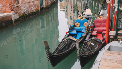 Venice Grand Canal with historic buildings and boats under a clear sky © george