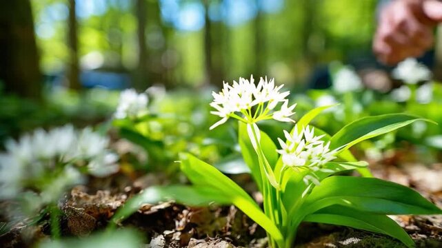 Wild Garlic Blossom in Forest: A delicate Wild Garlic blossom thrives in the forest.