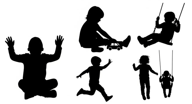 Silhouettes of children playing outside.