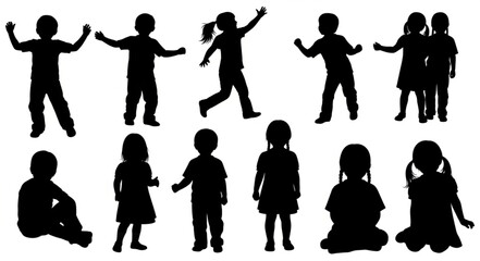 Fototapeta premium Silhouettes of children playing together.