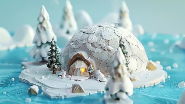 3d Isometric Low poly clay style snowy island 4K Videos