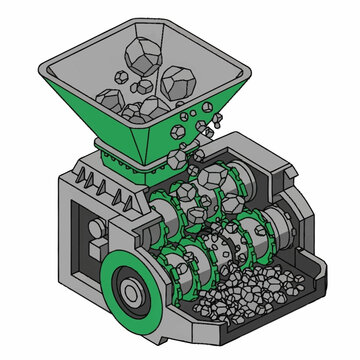 Industrial crusher machine with green accents.