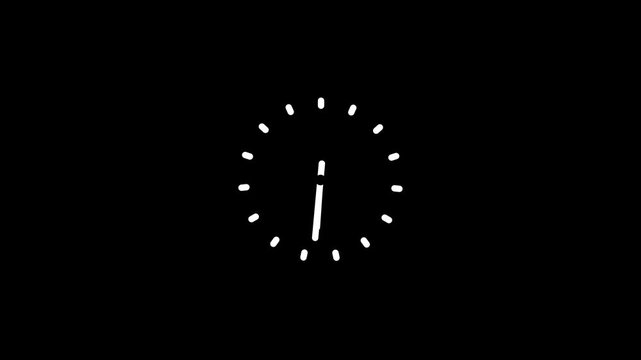 Time on clock is going fast. Black clock icon with moving arrows in 12 hour loop. Stopwatch animation. Alpha channel