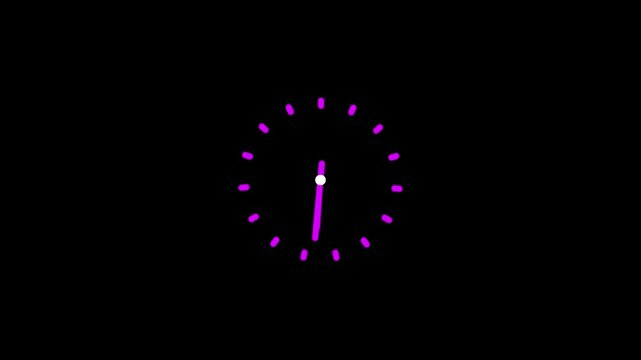Time on clock is going fast. Black clock icon with moving arrows in 12 hour loop. Stopwatch animation. Alpha channel