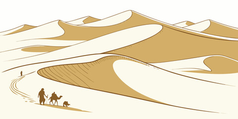 A desert landscape with a camel and rider Vector © RABBYMIA