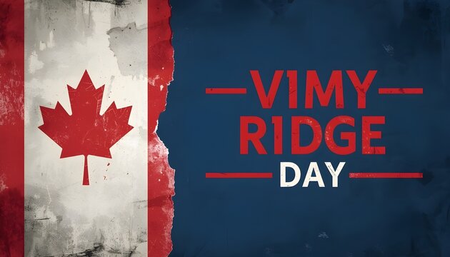 A Canadian flag with the words Vimy Ridge Day written on a blue background