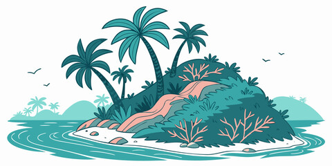 A small island with palm trees and coral reef Vector © RABBYMIA