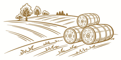 A drawing of hay bales in a field Vector © RABBYMIA