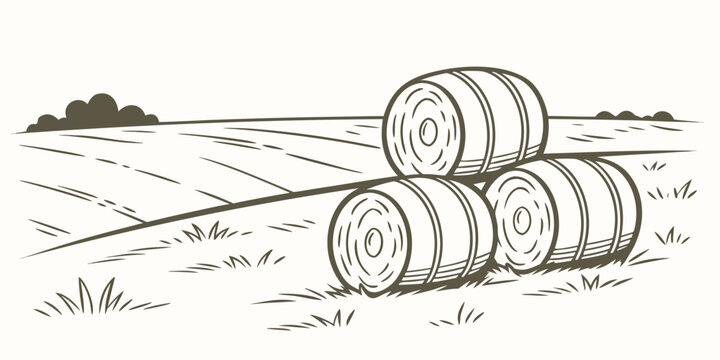 A stack of hay bales in a field Vector