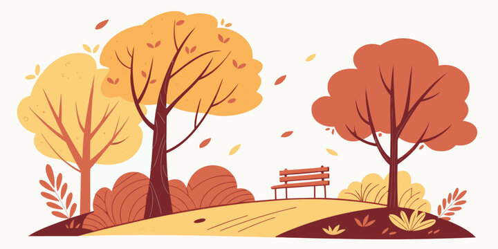 A park scene with trees and a bench Vector