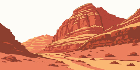 A red rock mountain range with a desert landscape Vector © RABBYMIA
