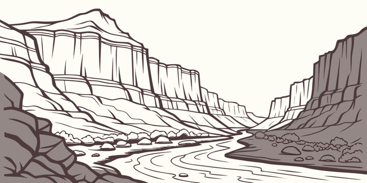 A scenic mountain range with a river flowing through it Vector
