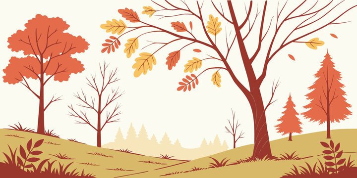 A scenic autumn landscape with trees and a path Vector