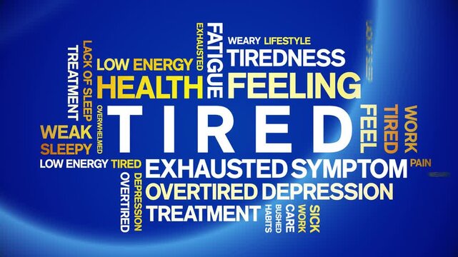 Tired animated word cloud-text design animation tag kinetic typography seamless loop.