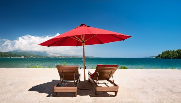 relaxing under red umbrella with lounge chair evokes perfect summer vibe