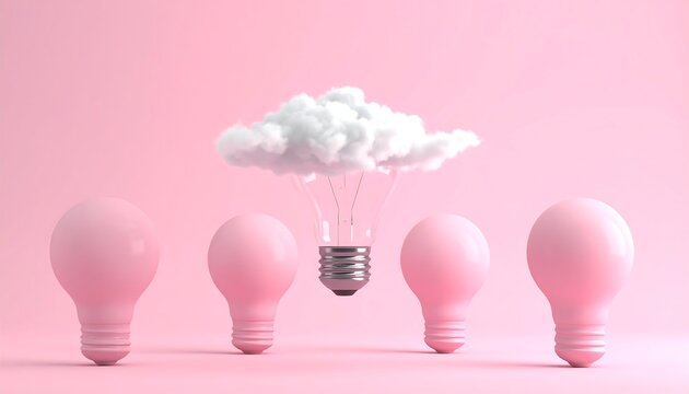 A lightbulb with a cloud floats above pink bulbs