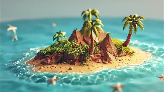 3d Isometric Low poly clay style star-shaped island 4K Videos