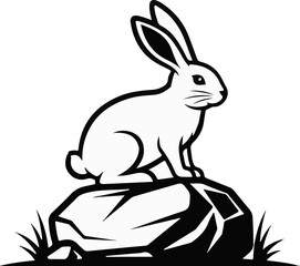 Fototapeta premium Stylized rabbit perched atop a rock with grass