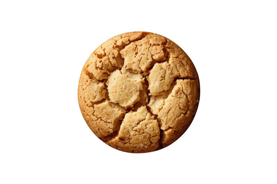 Amaretti cookie with cracked surface and sugar crystals. Italian almond biscuit from top view on transparent background