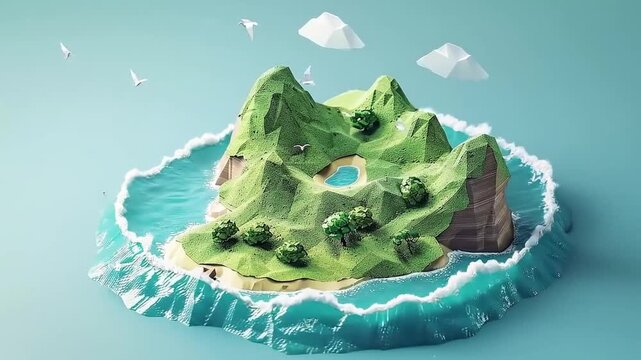 3d Isometric Low poly clay style triangular island 4K Videos