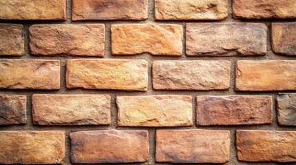 Obraz premium Warm, textured brick wall with irregular patterns and varied hues, exuding rustic architectural charm