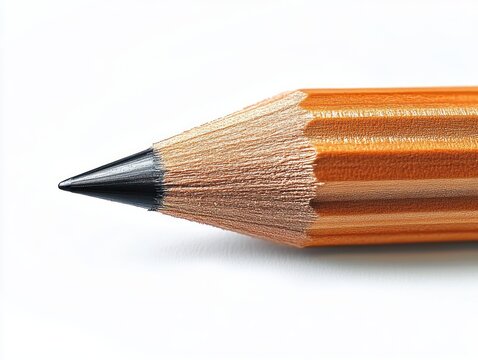 Close-up of a sharpened wooden pencil with a sharp graphite tip on a white background conveying precision and readiness