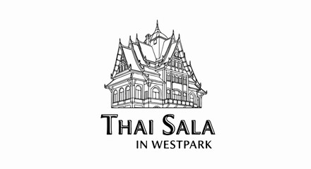 Fototapeta premium Stylized sketch of a traditional multi-story structure with ornate roofs and windows