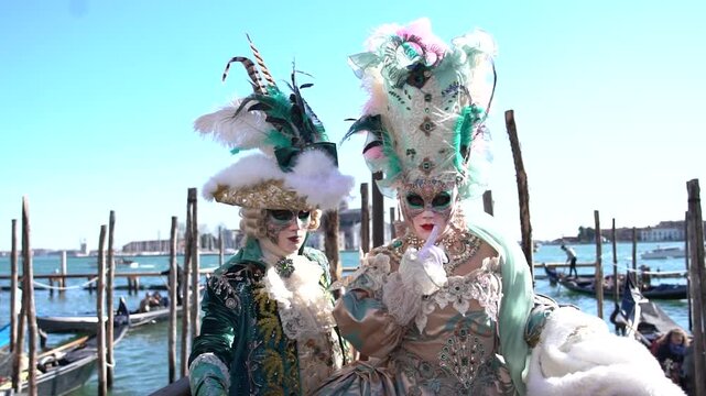 Person in elaborate Venetian Carnival mask and costume	