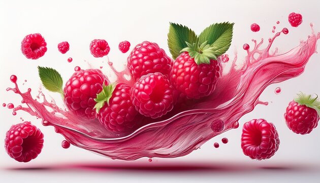 rasberry falling isolated on white background