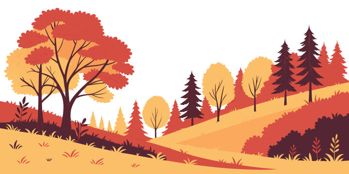 A colorful autumn landscape with trees on a hillside Vector