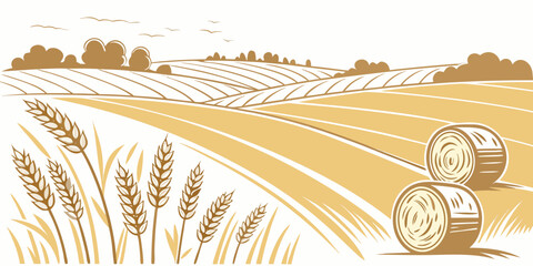 A field with hay bales and wheat Vector © MD MOGAMMEL HAQUE 