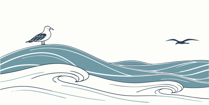 Seagulls standing on a wave Vector
