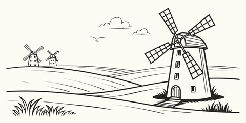 A windmill standing in a field with other windmills Vector © MD MOGAMMEL HAQUE 
