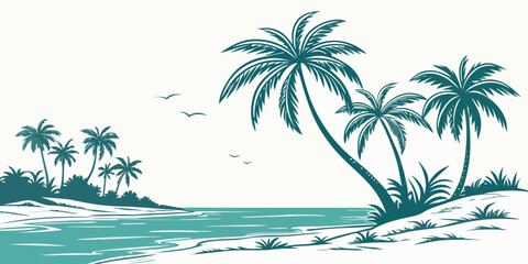 A serene tropical island with palm trees Vector © MD MOGAMMEL HAQUE 