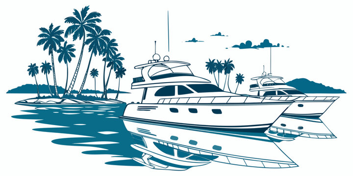 A large yacht floating on calm waters near a tropical island Vector
