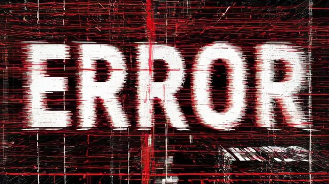 Glitchy digital error message text with red distortion and static effects