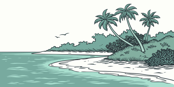 A small island with palm trees and a sandy beach Vector