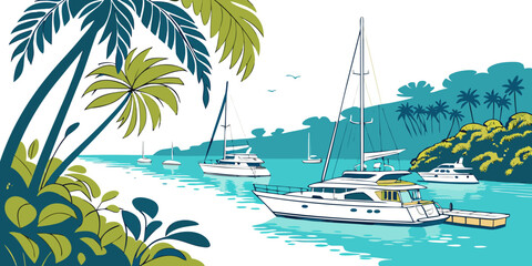 Sailboats anchored in a tropical bay Vector © MD MOGAMMEL HAQUE 